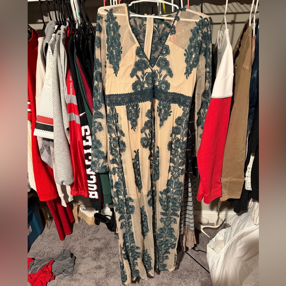 Altar'd State Cream and Green Maxi Dress